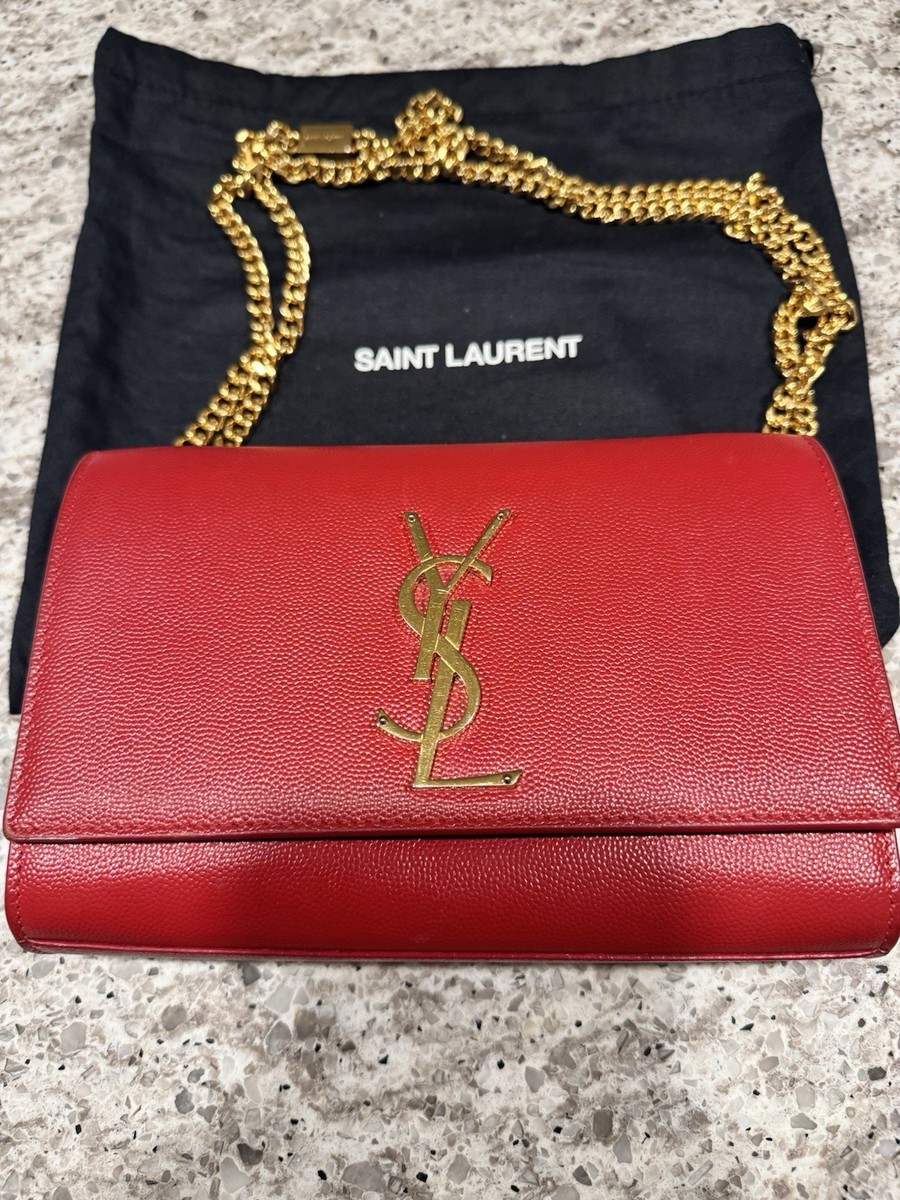 Saint Laurent YSL Kate Red Leather Gold Chain Shoulder Bag