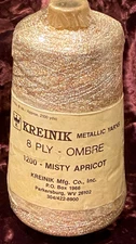 Kreinik JAPAN Metallic MISTY APRICOT 8 ply Ombre Twist Thread Yarn Cone 2100 yds