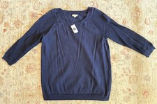 NEW GAP Navy Blue Cotton Sweater Knit Top Mesh 3/4-Sleeve Women  s MEDIUM NWT