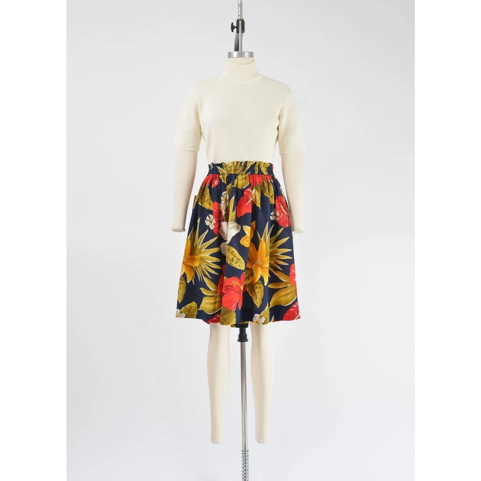 Винтажная 90-х тропический цветочный шелк эластичный пояс полный мини юбка с карманами M - Изображение 2 из 4