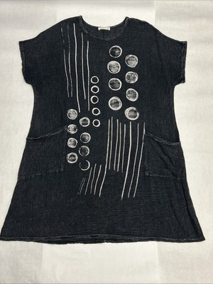 Jess & Jane T-Shirt Tunic Dress Sz 1X Pockets Boho Art To Wear Lagenlook Cotton