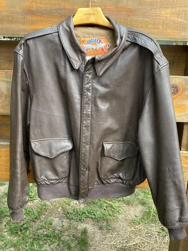 Vintage Cooper Type A-2 Brown Goatskin Leather Bomber Size 52L Flight Jacket USA