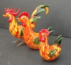Vintage Hand Blown Art Glass Rooster Hen Chick Family Figurines Set Murano Style