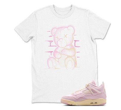Bear Sneaker Shirt Light Pink to Match JD 4 Iced Carmine, BLACK/WHITE
