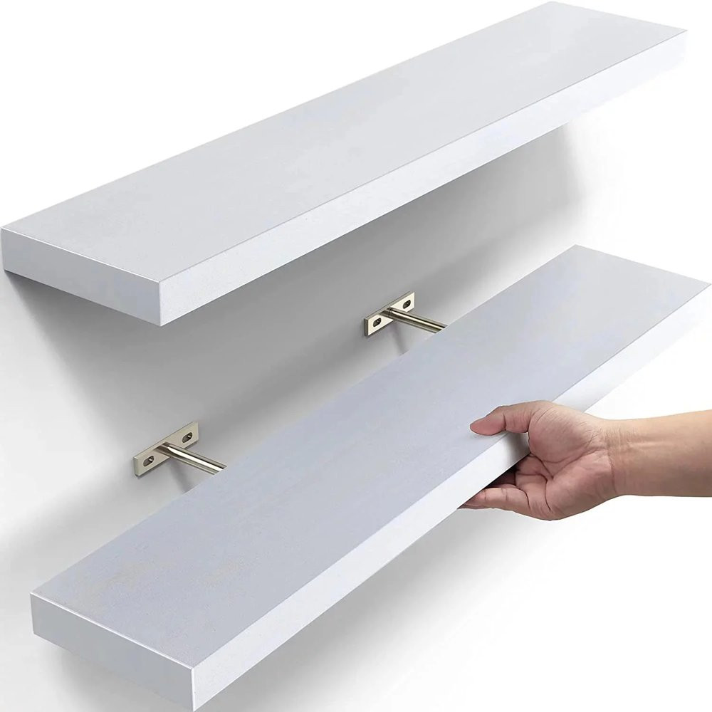 Scratch Resistant Solid Wood Floating Shelves Wall Mounted Shelves 23" Set of 2