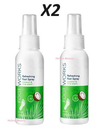 AVON 2 x FOOTWORKS REFRESHING FOOT SPRAYS SCENTED WITH COCONUT & LIME 100ml each - Picture 2 of 6