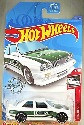 2020 Hot Wheels #207 HW Rescue-Polizei 4/10 '92 BMW M3 White w/Black Pr5 Spokes