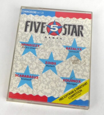 Commodore 64 C64 Spiel -- FIVE STAR - Spindizzy Batalyx Equinox Zoids -- Tape