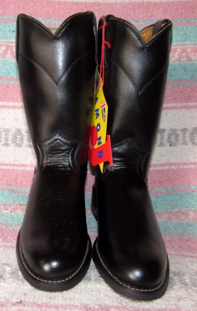 Women s VTG Justin Diamond J Black Leather Roper Cowboy Boots 4 1 2 B NEW in Box
