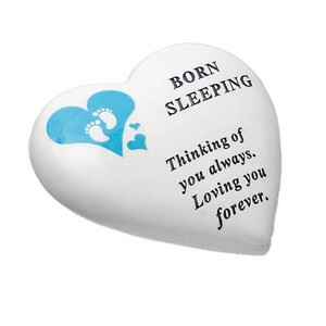 Ornement De Cimetière Pour Bébé Cœur Empreintes - Né Endormi - Bleu / Garçon