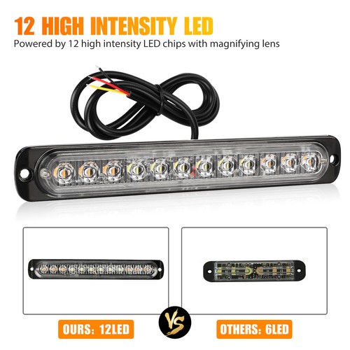 4X 12 LED Strobe Light Bar Car Truck Flashing Warning Hazard Beacon Amber/White - Picture 2 of 8