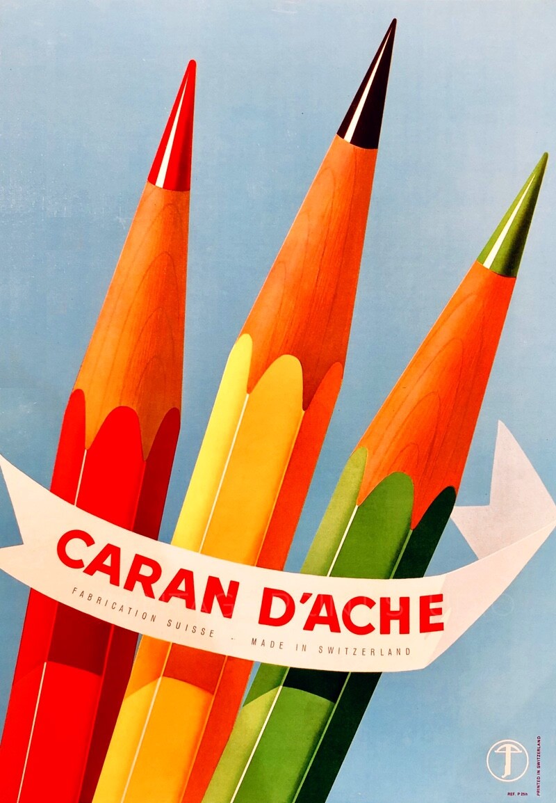 Color Pencils Caran 1930 Vintage Swiss Advertising Giclee Canvas Print 13x19-image