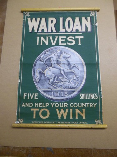 c.1915 WAR LOAN INVEST FIVE SHILLINGS British WWI Poster Antique Orginal UK