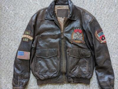 vintage BOMBER leather jacket GUESS flight brown M flyers A2 G1