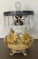 Hurricane Table Lamp Hand Painted Blue Flowers GWTW 3 Way Base Only Beautiful