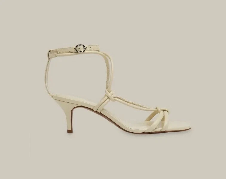 NEW 219 WHISTLES Emely Sandals White Strappy Kitten Heel Leather