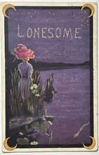 Cresent Moon Night Sky Stars Lonely Woman Artist Signed 1910s Postcard