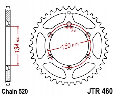 Pignon arrière JT 489 à 49 dents pour moto cross Kawasaki KX et KXF