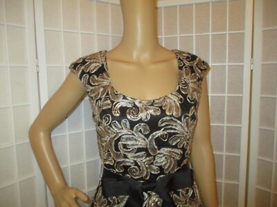 Betsy & Adam sheer black lace with gold sequin fit and flare cocktail dress  | eBay