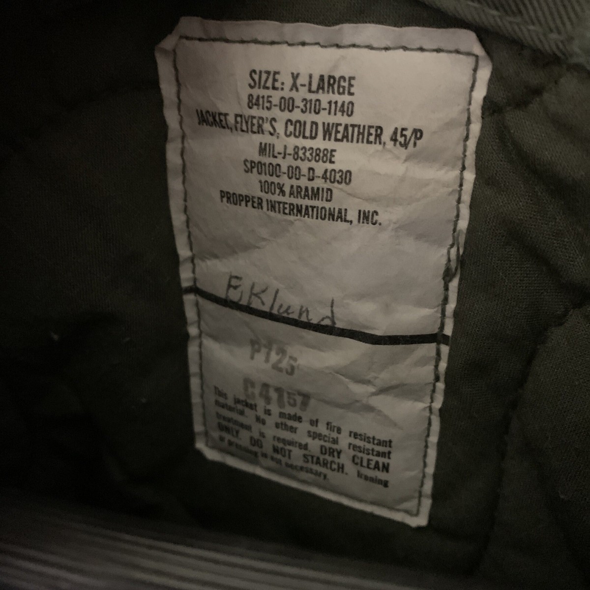 JACKET, FLYER'S , COLD WEATHER, 45/P SIZE: XL NSN: 8415-00-310