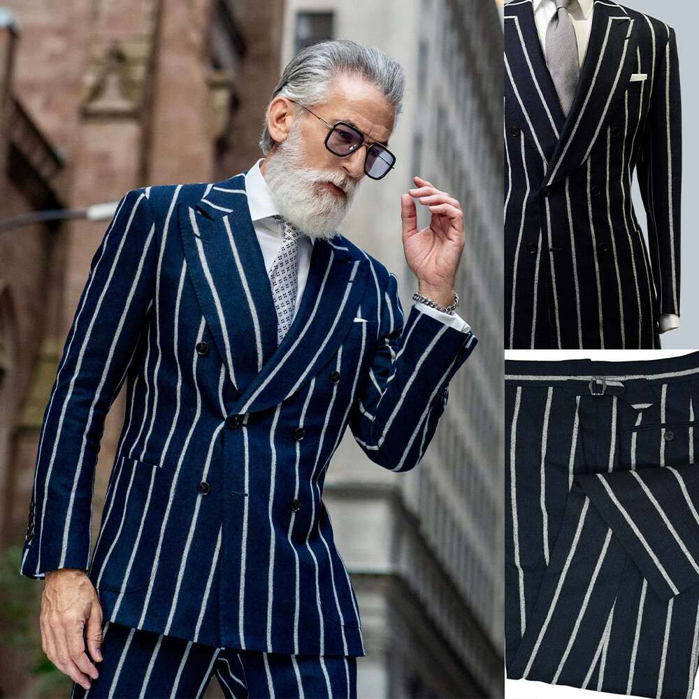 Navy Striped Suits for Men Slim Fit 