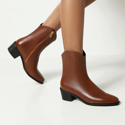 Zapatos de fiesta Mujer Botas al Tobillo Puntera Cerrada occidental Grueso  Bloque Tacón Botas de cremallera | eBay