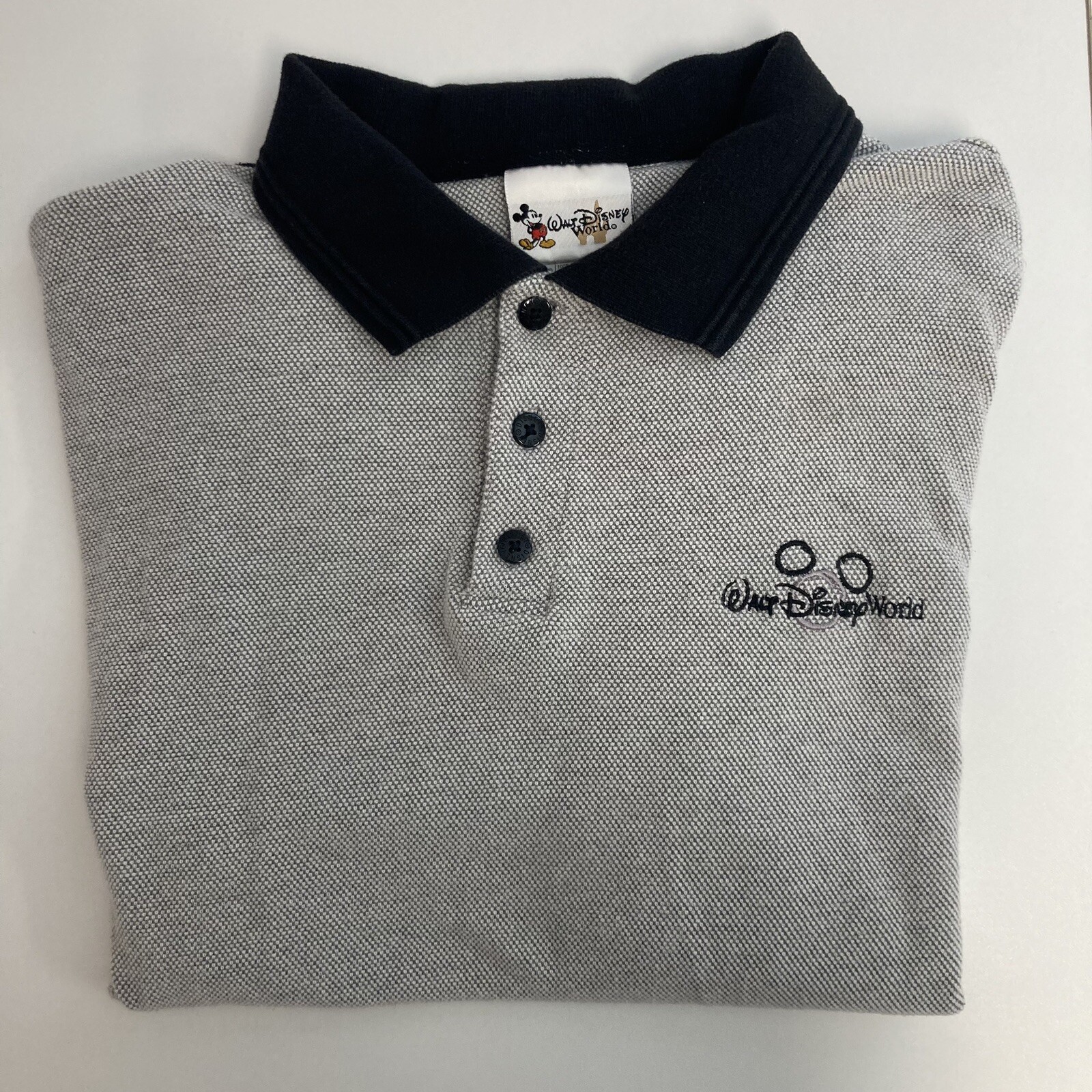 Vintage Walt Disney World Polo Shirt M Heathered Gray Golf Mickey (Tag Large)
