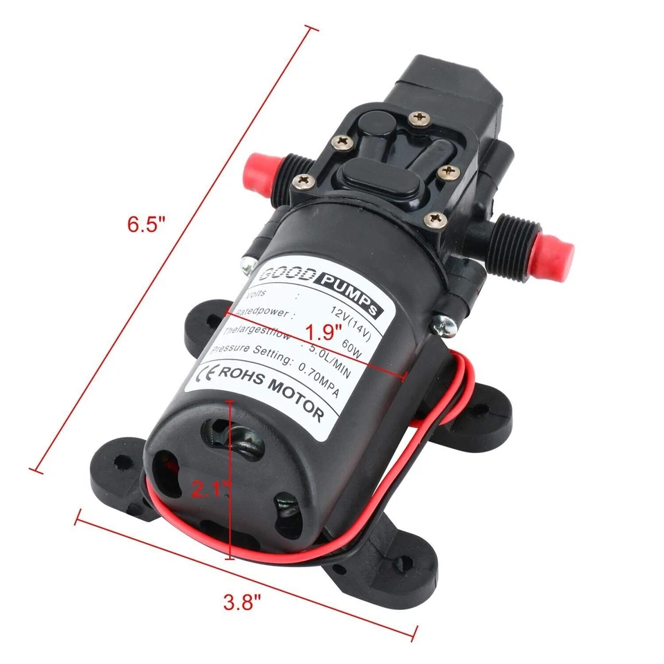 Bomba pulverizadora de presión de agua autocebante de 12 V 1,3 GPM 60 W Foto 2 de 4