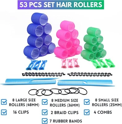 FAIM 53 Pcs Hair Rollers Heatless Bouncy Wave Curlers Styling Self Grip Clip Combs