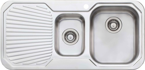 Oliveri Petite 1 & 1/2 Double Right Hand Bowl Inset Sink With Drainer PE302 - Picture 2 of 3