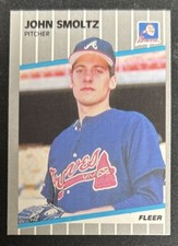 1989 Fleer John Smoltz Baseball Rookie Card (RC) #602 Braves HOF Pitcher O/C