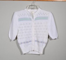 NWT bhs British Home Stores White Short Sleeve Grannycore Cardigan Sweater 14-16