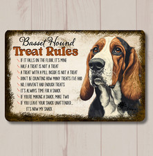Basset Hound Treat Reglas Letrero perro bocadillo metal lata divertido arte de pared hombre cueva regalo