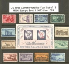 Juego de 12 estampillas conmemorativas del año 1956 de Estados Unidos MNH