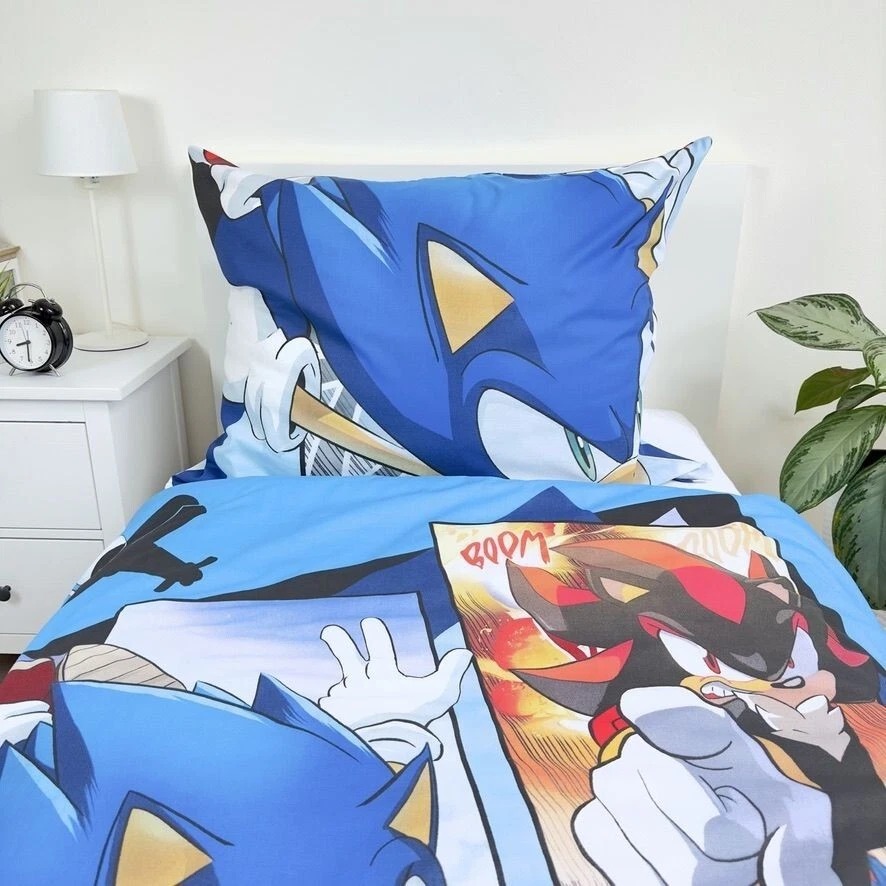Sonic The Hedgehog 2 pezzi Set Letto Singolo Copripiumino 140x200cm Biancheria - Immagine 4 di 4