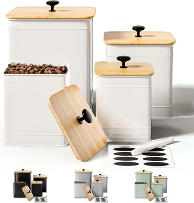 Kitchen Canisters Set of 4 with Customizable Chalkboard Labels & Marker Pen