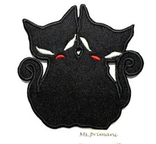 Embroidered Lucky Black Cats Iron/Sew On Patch Jacket/Dress Badge 10 x 9.5 cm