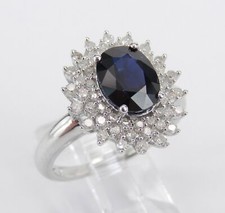 4ct Lab-Created Blue Sapphire Floral Cluster Engagement Ring White Gold Plated