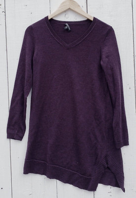 Eileen Fisher Women's Plum Purple V Neck 100% Merino Wool Tunic Sweater Sz PS