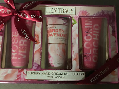 Ellen Tracy Luxury Hand Cream Collection Box Set of 3 with Argan Rose Lavender O