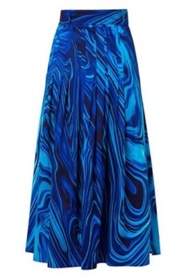 AKRIS Punto Planet Print Pleated Cotton Skirt w/Slits SZ 42 = US 10 - NWT RT$795