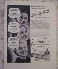 LISTERINE TOOTHPASTE BEAUTY BATH  VINTAGE  AD 1937