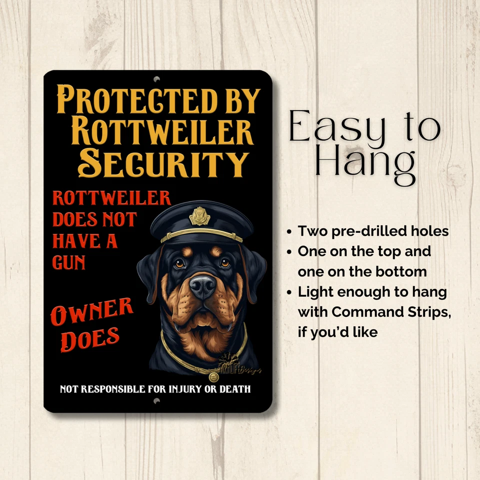 Letrero de seguridad Rottweiler protegido perro podrido metal hecho a mano exterior patio arte lata Foto 2 de 4