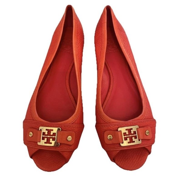 Women Tory Burch Heels Coral Leather 8.5