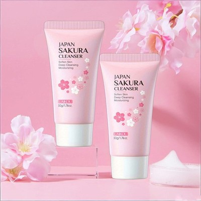 2 Pack Sakura Face Cleanser Deep Cleansing Foam Repair Moisturizing Oil Control