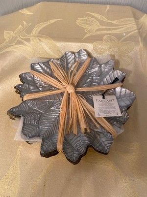 AKCAM Turkish Glass Art Deco Plates Poinsettia Set of 4