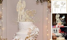 3 Pack Wedding Cake Topper Mr and Mrs, Rhinestone Bride and Groom Cake Topper