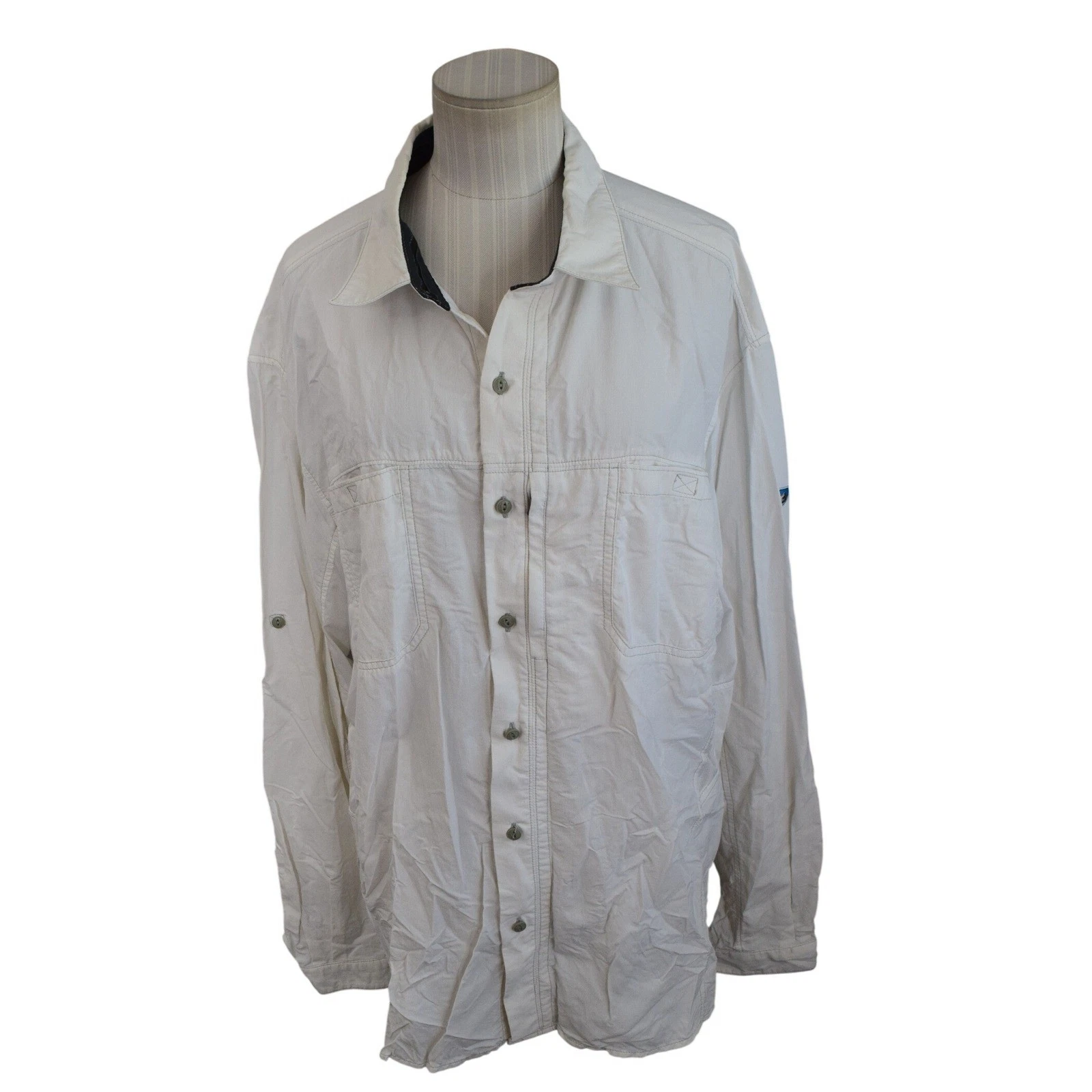 Kuhl Button Down Shirt XXL White Long Sleeve Roll Tab Hiking Mens Vented
