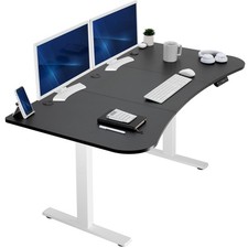 VIVO Electric 63 x 32 Stand Up Desk, Black 3 Part Table Top, White Frame