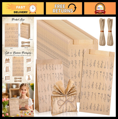 100 Soap Paper Bags 5'' x 8'' Kraft Wrappers with Jute Ropes for Gifts & Crafts